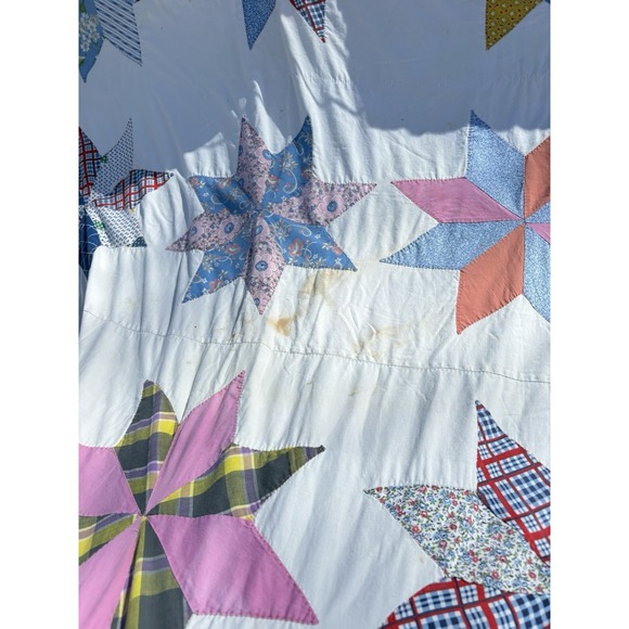 Vintage Hand-Stitched Lemoyne Star Summer Quilt Coverlet 8 Point  73" X 67" - Picture 4 of 16